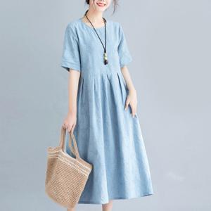 지젤라 린넨 플라워패턴 반팔 원피스 라지 사이즈