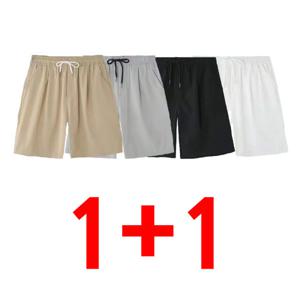 1+1 반바지 남자 여름 얇은  작업복 오버사이즈 캐주얼 비치 스판 트레이닝 바지