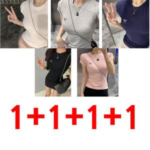 1+1+1+1  반팔티  자수 여름 슬림 리본 라운드 상의