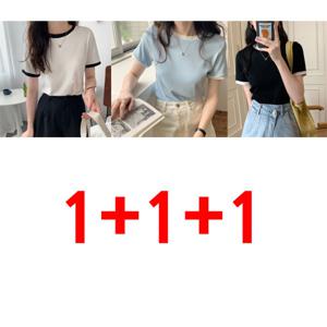 1+1+1  라운드 반팔티셔츠 캐주얼 상의 슬림 신상