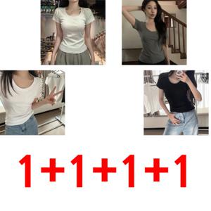 1+1+1+1 반팔티셔츠 여성 여름 신상 슬림 숏 상의 캐주얼