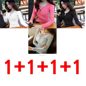 1+1+1+1  긴팔티셔츠 여성복 신상 버튼  슬림 상의 아우터 캐주얼 편안함