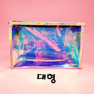 미니 화장품 여행용 메이크업 투명 사각 홀로그램 파우치 대형
