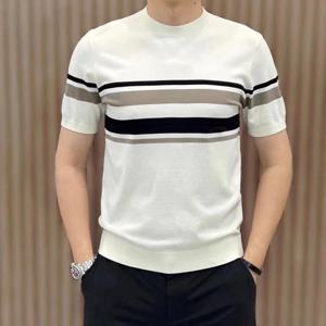남성용 스트라이프 반팔 니트 티셔츠 심플 캐주얼 여름 상의