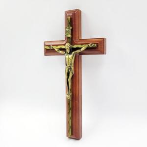 KJP 고급스러운 감성 황동 예수님 십자가 2개 벽걸이 원목