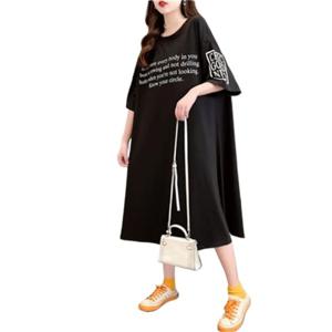 특대 사이즈 여성복 여름 뚱뚱 mm 한국판 오버핏 날씬해 보이는 저고리 200-300근 오버사이즈 롱 티셔츠 원