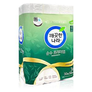 깨끗한나라 순수 프리미엄 3겹 30m 30롤 화장지 깨끗한나라
