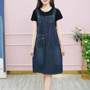 여자 여름 데님 원피스 멜빵 원피스 미디 청원피스