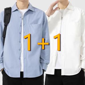 1+1 봄가을 남자 긴팔 셔츠 루즈핏 캐주얼 청년 카고 셔츠 코트