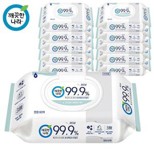 깨끗한나라 99.9% 마일드 손소독티슈 캡형 60매 12팩