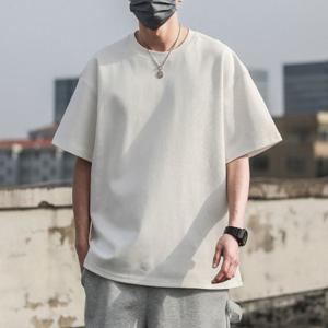 남성용 루즈 단색 스웨이드 티셔츠 캐주얼 반팔 크루넥 티 남성용 여름 야외 의류