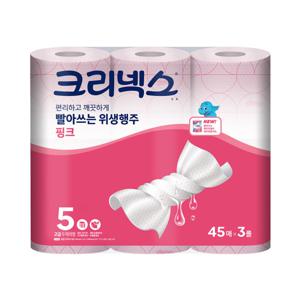 크리넥스 빨아쓰는 위생행주 핑크 45매-3롤 두께5 키친타올/행주/타월