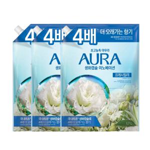 아우라 생화캡슐 초고농축 섬유유연제 리필 1.7L 프레시릴리 3개