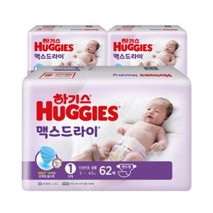 맥스드라이 밴드 기저귀 1단계 공용 62px3팩 2021년형 / 22년 10월 29일 생산