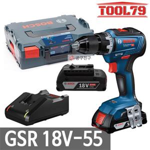 보쉬 GSR18V-55 충전 드릴 드라이버 18V 2.0Ah2개 브러쉬리스 13mm 메탈척 2단 변속 기어 GSR18V-55