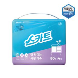 스카트 잘닦이는 세정티슈 80매 x 4개 03244