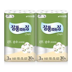 미래생활 잘풀리는집 순수 프리미엄 천연펄프 3겹 화장지 30m x 30롤 x 2팩