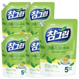 기름기제거 참그린 주방세제 녹차뽀드득 1.2L 리필 5개