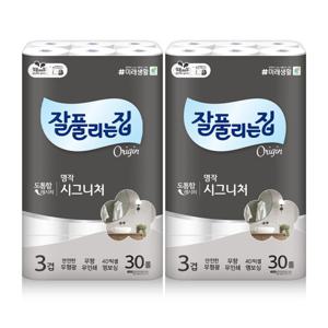 미래생활 잘풀리는집 명작 시그니처 3겹 화장지 27m x 30롤 x 2팩