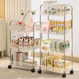투명 이동식 트롤리 선반 3단 4단 수납장 틈새 슬림 주방 세탁실 카트 정리함 ODM-TROLLEY2