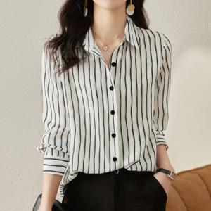 여성 스트라이프 쉬폰 긴팔 블라우스 셔츠