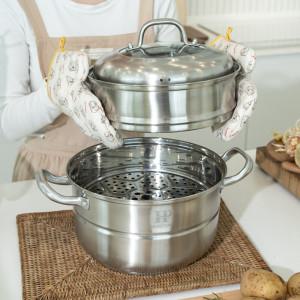 리빙캐리어 3중바닥 스텐 2단 찜기 26cm 다용도/인덕션/만두/야채/고구마/떡/이유식/찜솥/찜통
