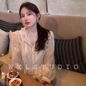 여성 블라우스/핸드비즈 쉬폰 웨이브 레이스 블라우스
