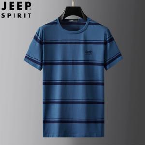 JEEP SPIRIT 남성 여름 스트라이프 라운드 기능성 냉감 반팔 티셔츠