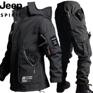 JEEP SPIRIT 지프 방수 바람막이 보온 남자 추동 기모 캠핑 하이킹 후드 투피스 모자 탈부착 가능
