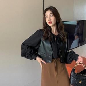 여성 베스트(조끼)/여성 가죽 조끼 베스트 라이더 레더 PU 레자 크롭 루즈핏(2 color)