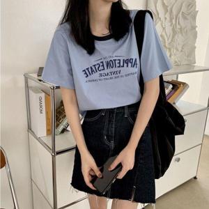 여성 반소매/레터링 루즈핏 세미크롭 반팔 티셔츠 여름면티셔츠