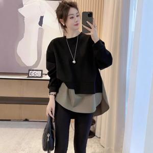 150kg까지 날씬해보이는 여성 라운드 레이어드 맨투맨 긴팔 티 가을 겨울 빅사이즈 루즈핏 간절기 캐주얼