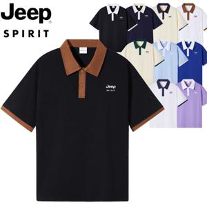 지프 JEEP SPIRIT 캐주얼 터틀넥 반팔티셔츠 남 여름 쌍사 순면 어깨 폴로 티셔츠 JP391254