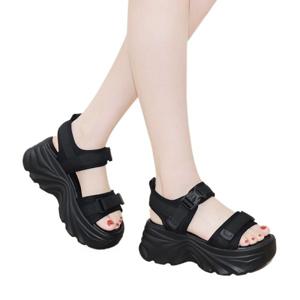 여성 여름 비치 샌들 발편한 쿠션 통굽 스트랩 샌들 슬리퍼 6cm