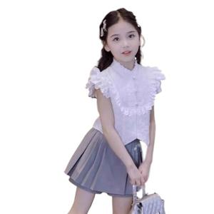 여아 여름 어린이 신상 반팔 셔츠 주름치마 학원풍 속 대아 서양식 투피스 세트