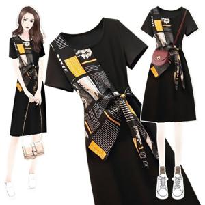 레이디 여름 빅 사이즈 스커트 원피스 루즈핏 빅 사이즈 여성복 언밸런스 디자인 미니 원피스(m~3xl)