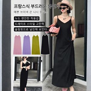여름 쉬폰 원피스 아름다운 V넥 프랑스 스타일 플리츠 끈 나시 원피스여름 나시원피스