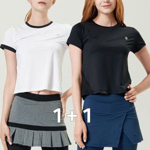 1+1여성 반팔티 기능성 티셔츠 세미 크롭 쿨링 러닝 헬스 등산 운동티셔츠 1+1행사