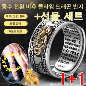 1+1 풍수 전환 비휴 플라잉 드래곤 반지 행운의 반지 남자 재물운 반지 불교 은반지