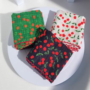가정의달 이벤트  핑크릴리 체리 3매입 여성 손수건세트 에티켓 아사 면 레이스 대형 땀 등산 스카프
