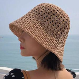 휴양지 비치 여행 버킷햇 자외선차단 니트 왕골 모자 여성 벙거지모자 D20