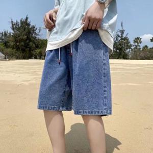 남성 밴딩반바지 청반바지 5부 학생반바지 오버핏 흑청 진청