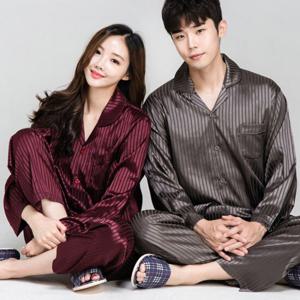 이라인 케이트 실크 긴팔상하 커플잠옷 여성 남성 파자마 홈웨어