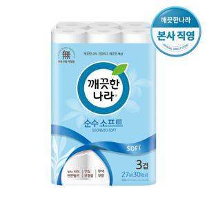 깨끗한나라 순수 소프트 롤화장지 27m X 30롤 X 1팩
