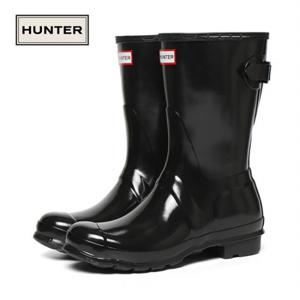 [헌터] 우먼스 오리지널 백 어드저스터블 글로스 숏 레인부츠 블랙 WFS1013RGL-BLK