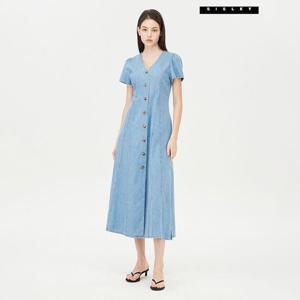 [시슬리] 브이넥 버튼업 데님 롱 원피스 SAOPC7531