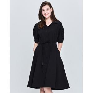 헤지스 여성 25SS 시즌오프베이직 경량 셔츠형 반팔 원피스 블랙 HSDR5B302BK