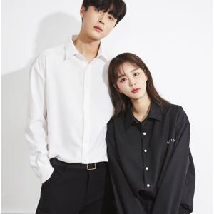 남녀공용 커플티 긴팔 남방 카라넥 무지 셔츠 DS-SHA-Q049-검정