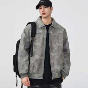[리빌모아]남자 루즈핏 캐주얼 가죽 카라 자켓 LD-JKA-SSIS666-