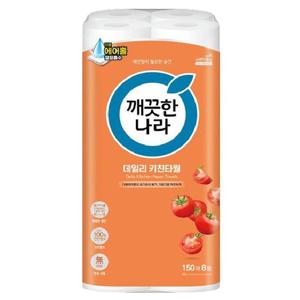 [땡큐온]깨끗한나라 데일리 키친타월 에어홀 150매 8롤 x1팩